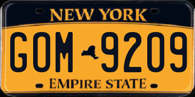 NY license plate GOM9209