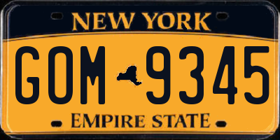 NY license plate GOM9345