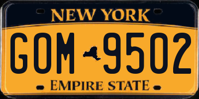 NY license plate GOM9502