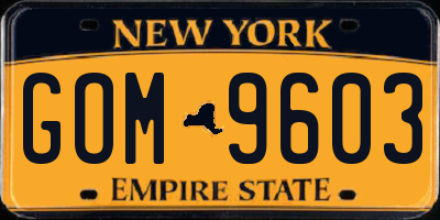 NY license plate GOM9603