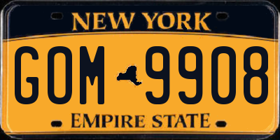 NY license plate GOM9908