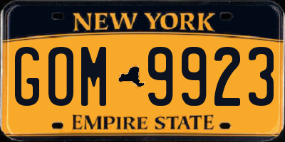 NY license plate GOM9923