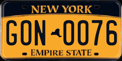 NY license plate GON0076