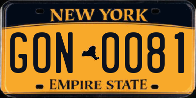 NY license plate GON0081