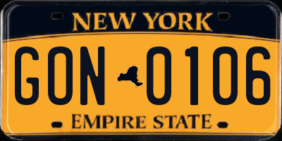 NY license plate GON0106
