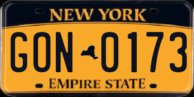 NY license plate GON0173