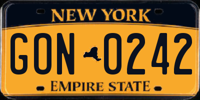 NY license plate GON0242