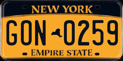 NY license plate GON0259
