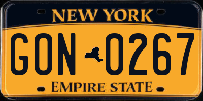 NY license plate GON0267