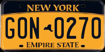 NY license plate GON0270