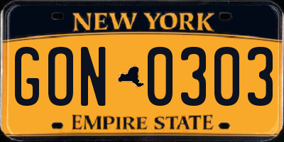 NY license plate GON0303
