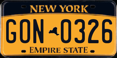 NY license plate GON0326