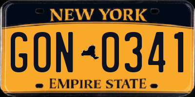 NY license plate GON0341