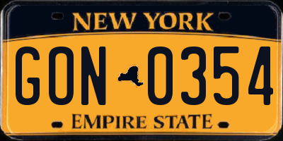 NY license plate GON0354