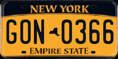 NY license plate GON0366