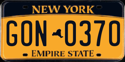 NY license plate GON0370