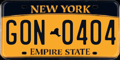 NY license plate GON0404