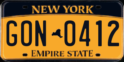 NY license plate GON0412