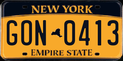 NY license plate GON0413