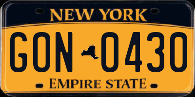 NY license plate GON0430