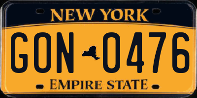 NY license plate GON0476