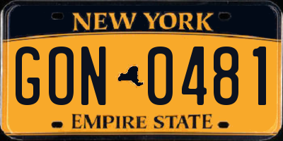 NY license plate GON0481