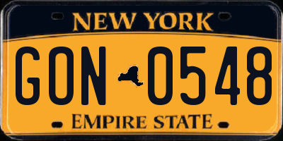 NY license plate GON0548