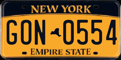 NY license plate GON0554