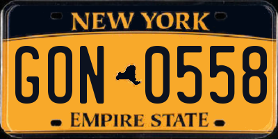 NY license plate GON0558