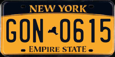 NY license plate GON0615