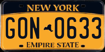 NY license plate GON0633