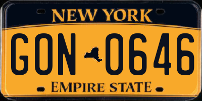 NY license plate GON0646