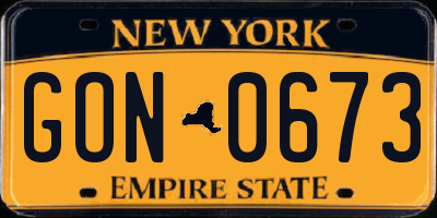 NY license plate GON0673