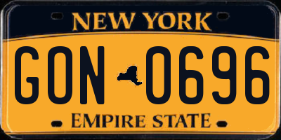 NY license plate GON0696