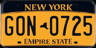 NY license plate GON0725