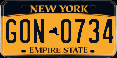 NY license plate GON0734