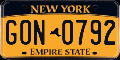 NY license plate GON0792