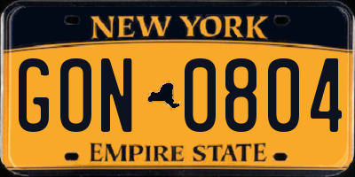 NY license plate GON0804