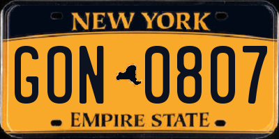 NY license plate GON0807
