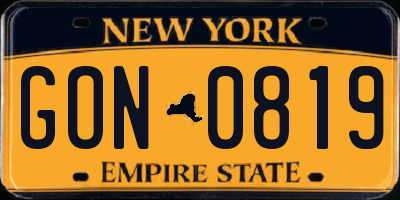 NY license plate GON0819