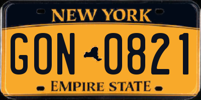 NY license plate GON0821