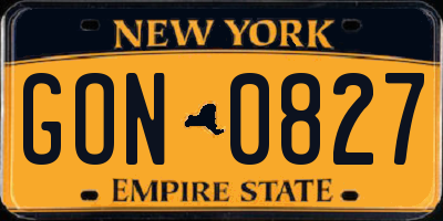 NY license plate GON0827