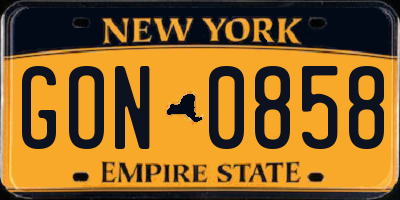 NY license plate GON0858