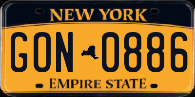 NY license plate GON0886