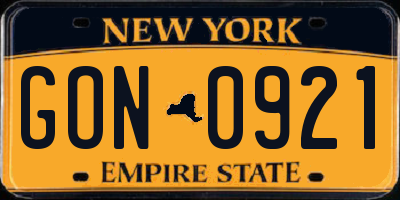 NY license plate GON0921