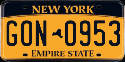NY license plate GON0953