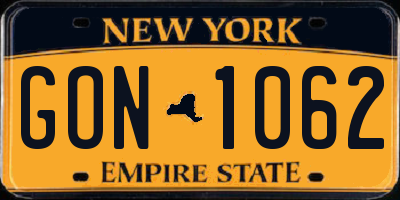NY license plate GON1062