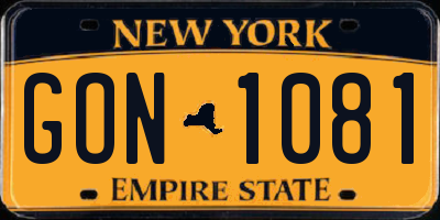NY license plate GON1081