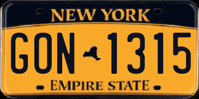 NY license plate GON1315