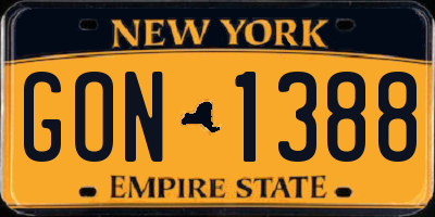 NY license plate GON1388